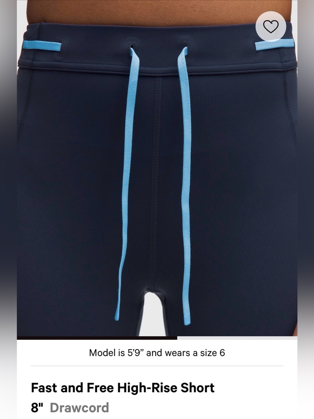 NWT—$84 LULULEMON Fast & Free High-Rise Short 8” *Drawcord, Sz 6, Club Blue/OAVE - Picture 5 of 13